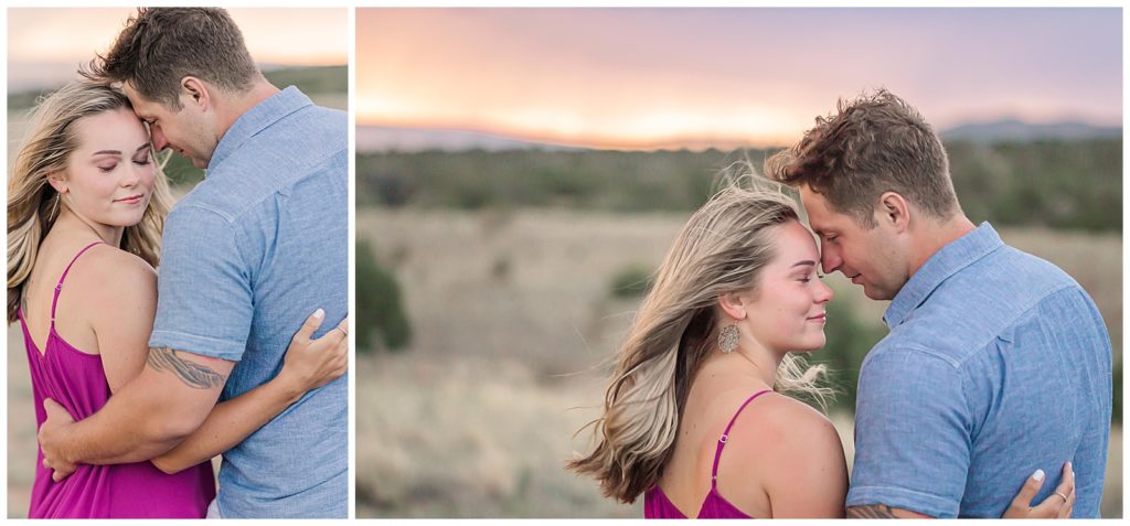The sunset through the storm putting a beautiful glow on this Albuquerque engagement photo session.