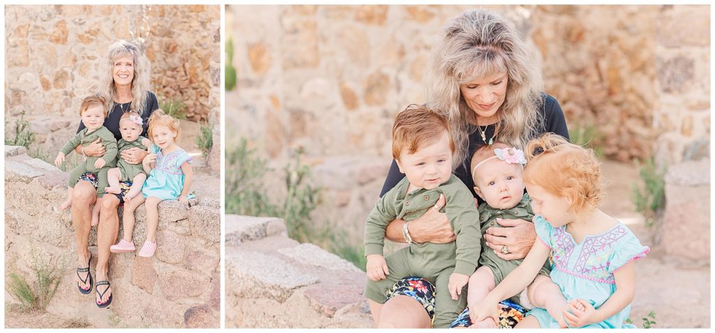 Grandma with the grandkids at Juan Tabo Cabin during this Albuquerque family photography session.