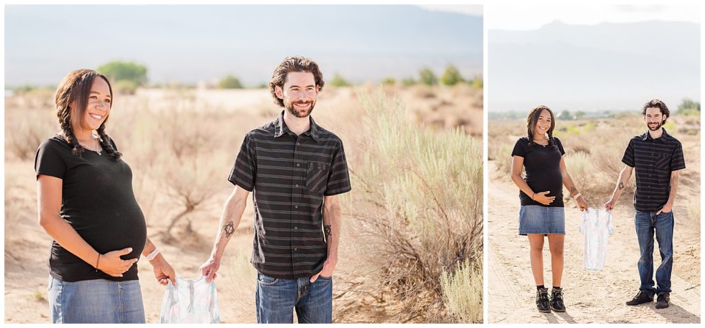 Mom and dad looking excited to meet their little girl at this Albuquerque Maternity session.