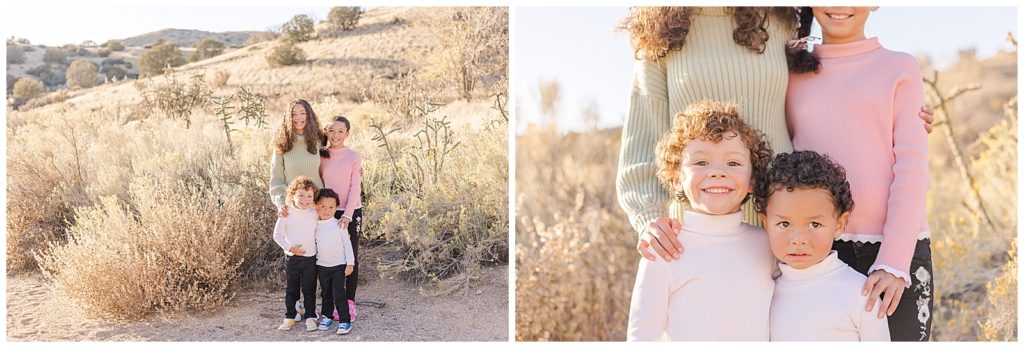 Siblings smile during a New Mexico family photography session