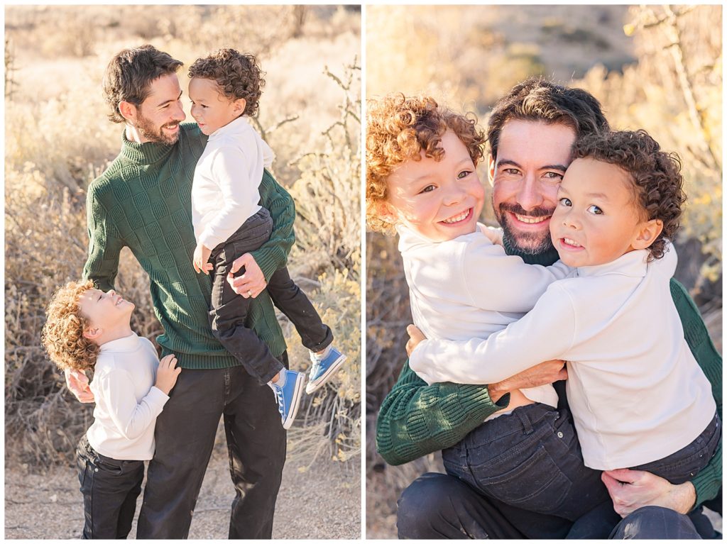 Dad and his boys smile during a New Mexico family photography session