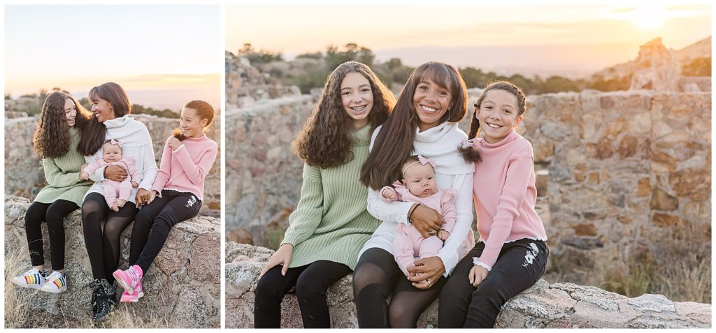 Mom and her three daughters smile during a New Mexico family photography session
