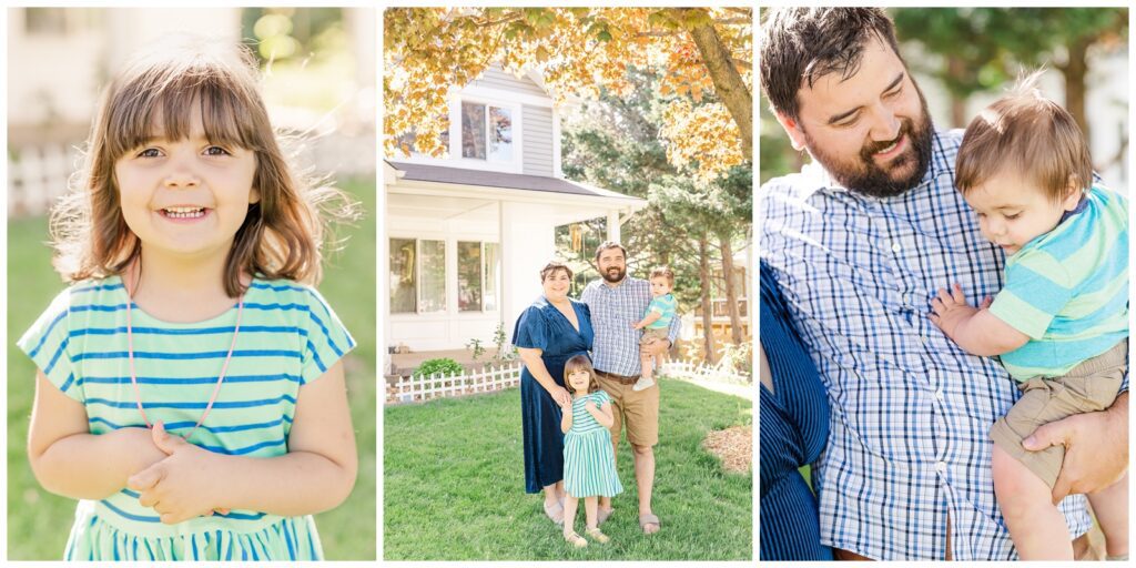 Outdoor family photos in front of the house
