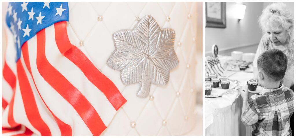 Beautiful cake with Lt Col symbol and American flag draped over it