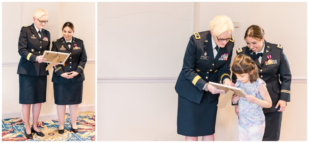 Army retiree receiving awards during her ceremony