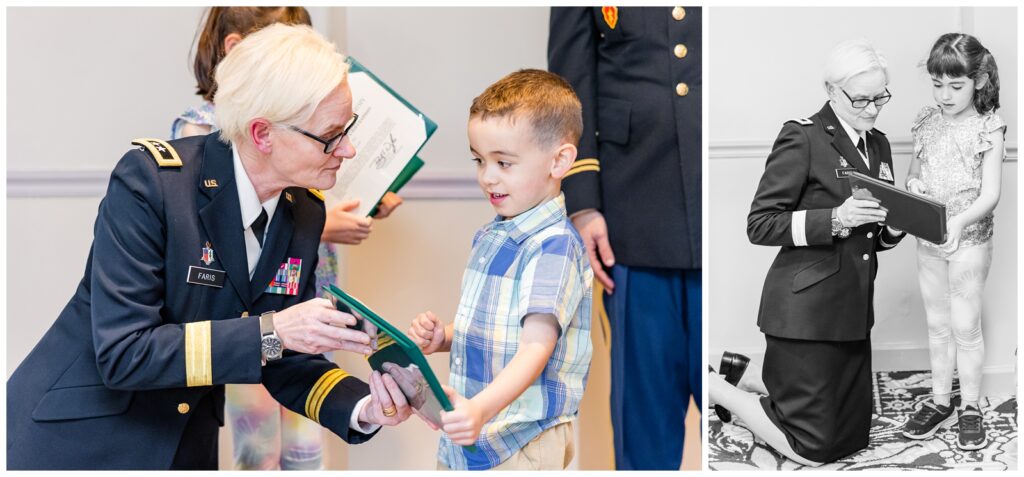 Military children receiving certificates of recognition