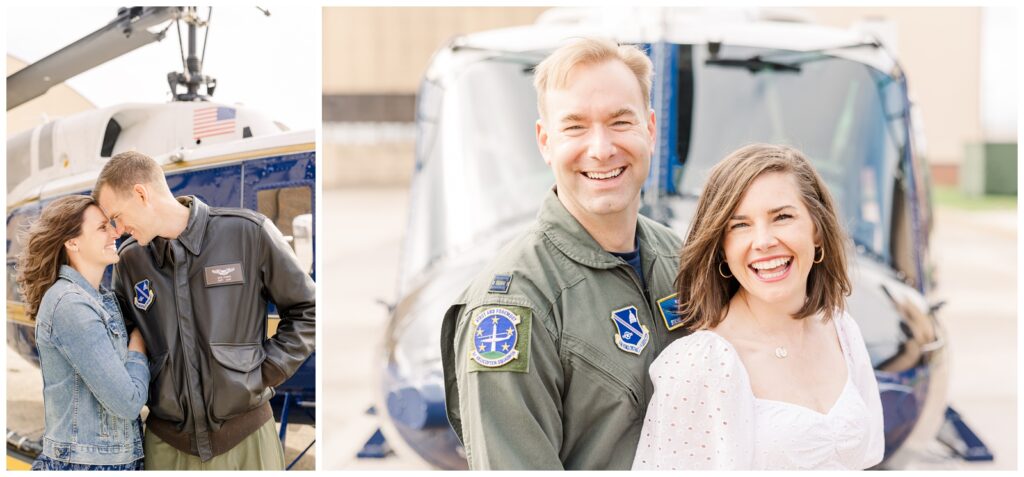 Air Force pilots and their wives smiling during Huey family photos