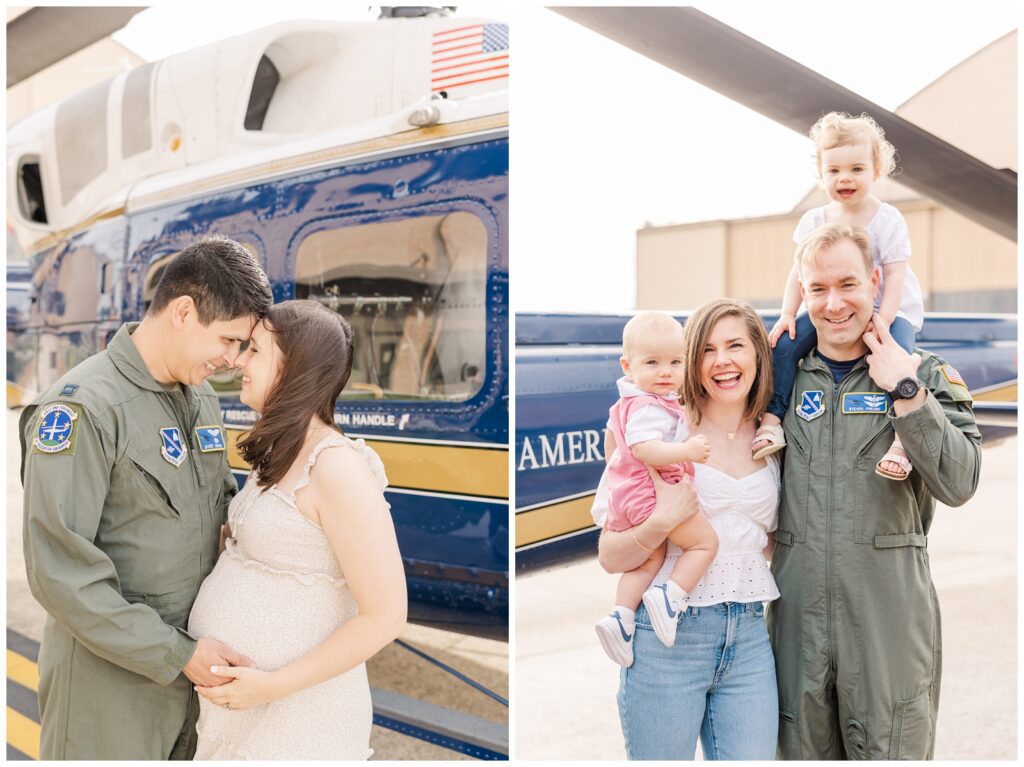 Air Force families smiling with the Huey