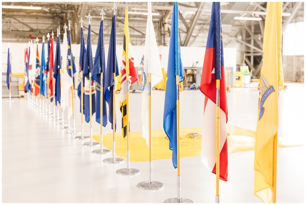US state flags at an Air Force change of command ceremony
