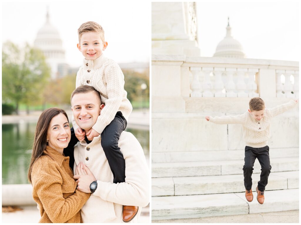 Family smiling for Erin Thompson Photography at the US Capitol