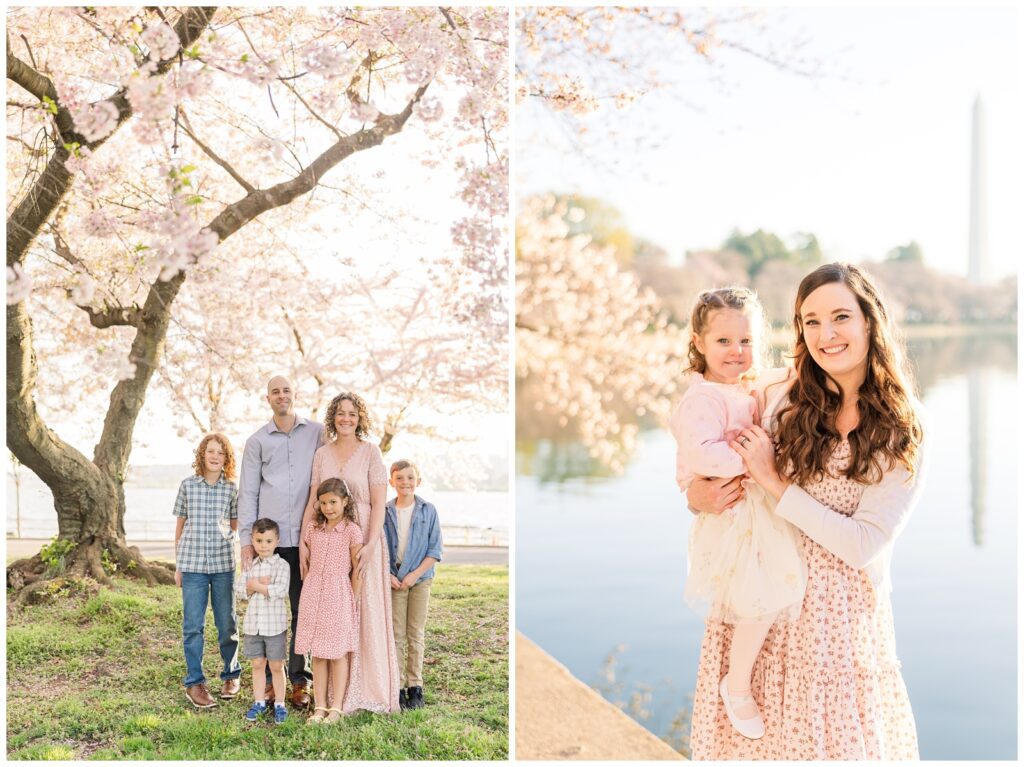 Families smiling for Erin Thompson Photography during DC cherry blossom season