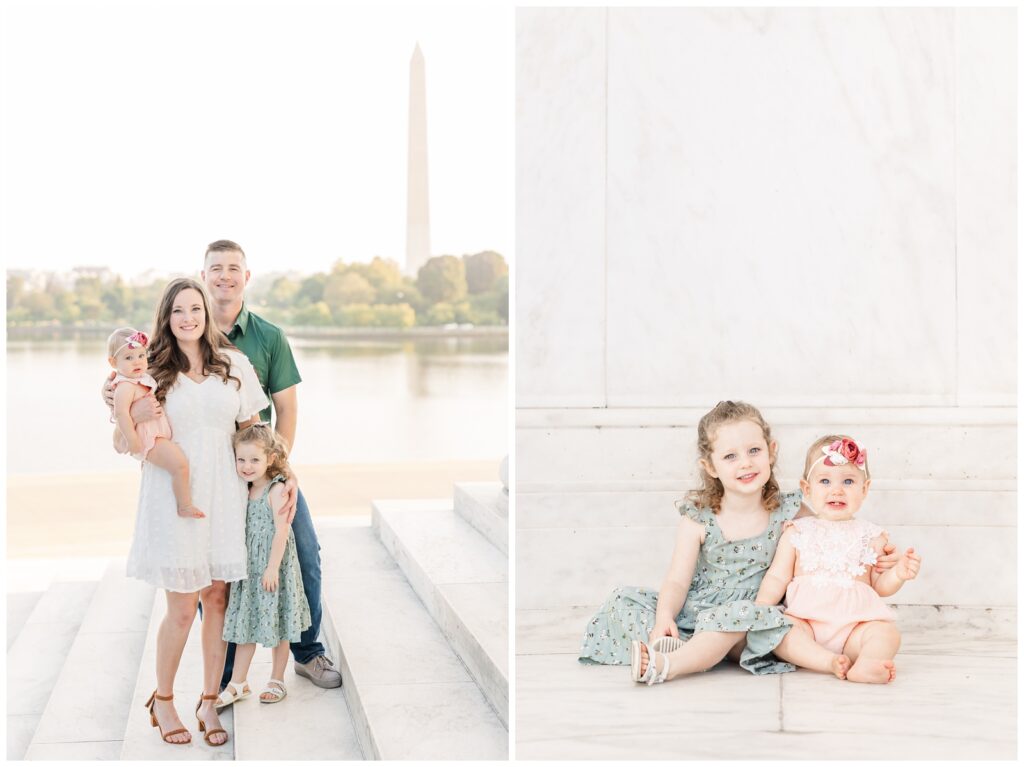 Family photo from the Jefferson Memorial overlooking the Tidal Basin in Washington DC