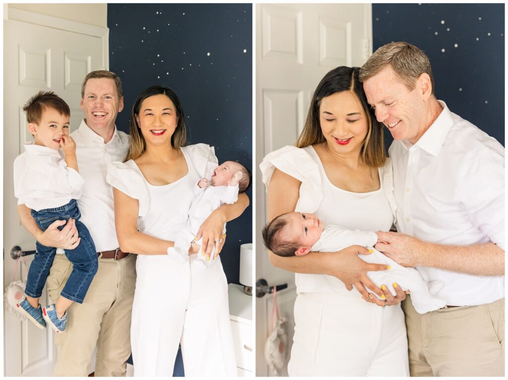 Parents gazing at their newborn baby girl at their Alexandria newborn photography session