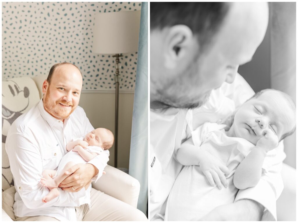 Dad holding his baby boy during lifestyle newborn session