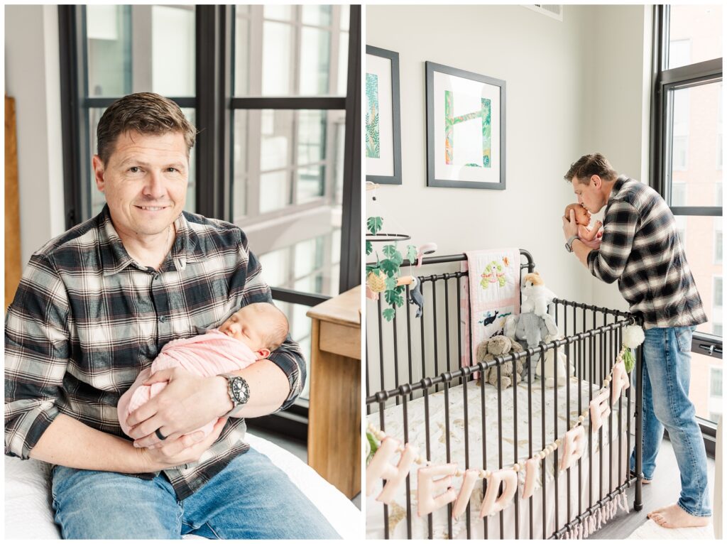 Dad holding his baby girl during her Old Town Alexandria newborn photography session
