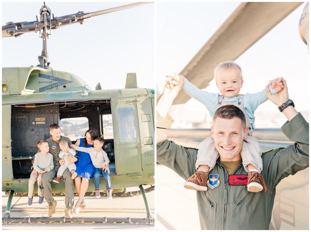 Family sitting in a Huey