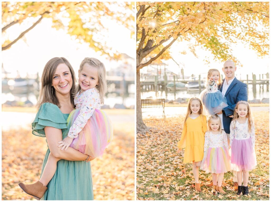 Dad holding his girls under a beautiful fall tree