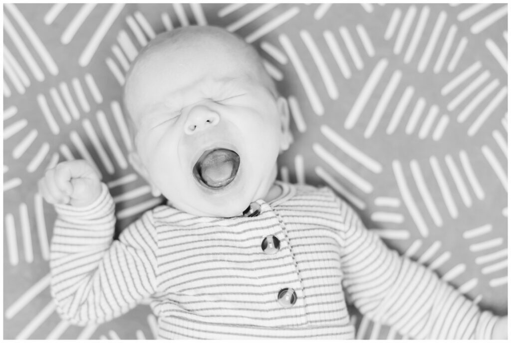 Big yawn from a little baby during his Christmas newborn session