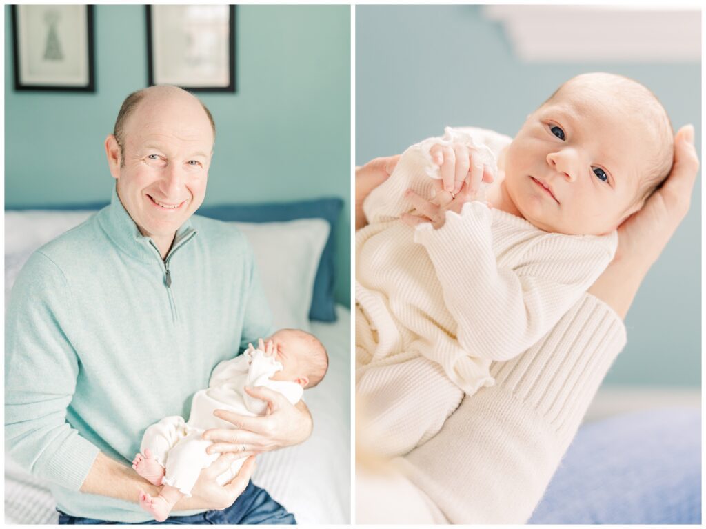 New dad holding his baby girl during their DMV newborn photography session