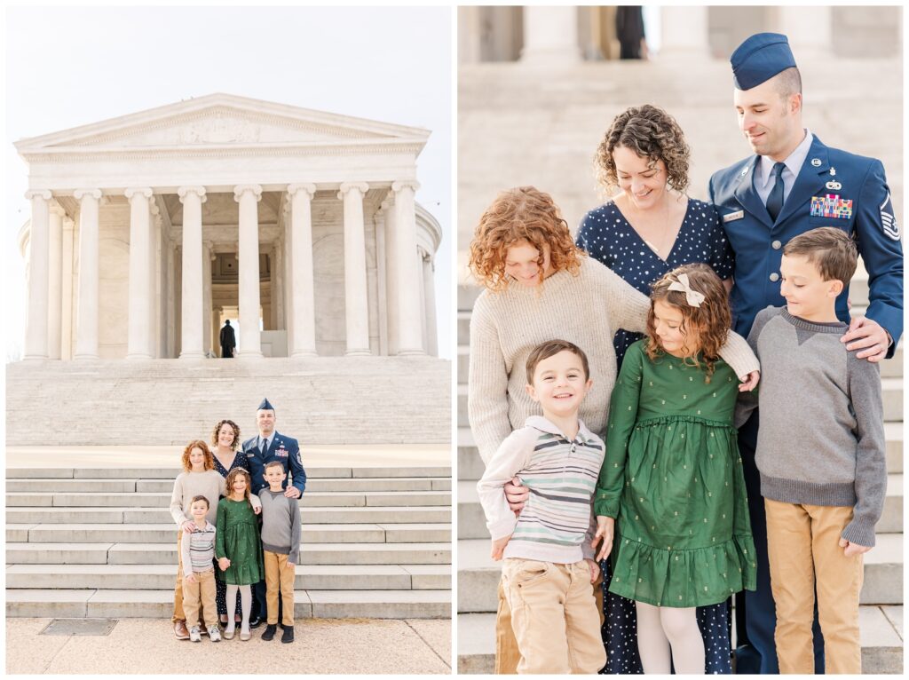 Family posing in front of the Jefferson Memorial