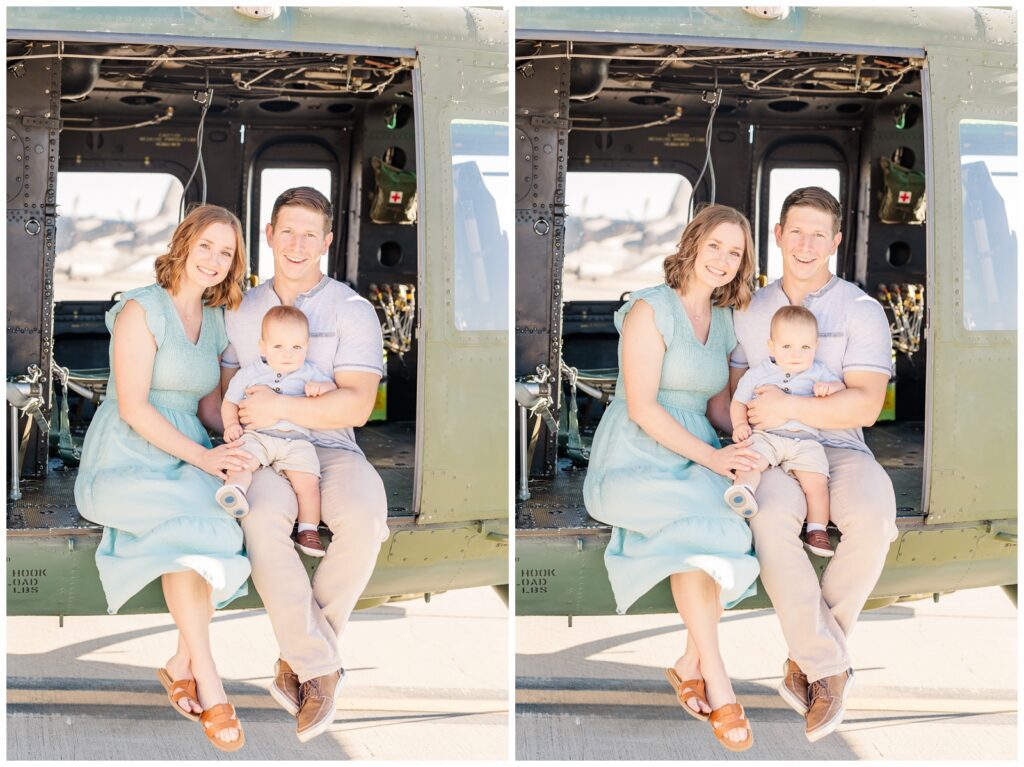 Before and after of a family photo using AI editing tools.
