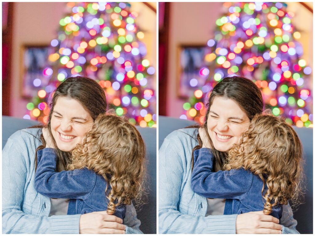 Side by side image of a mama and her daughter that was edited using AI editing tools.