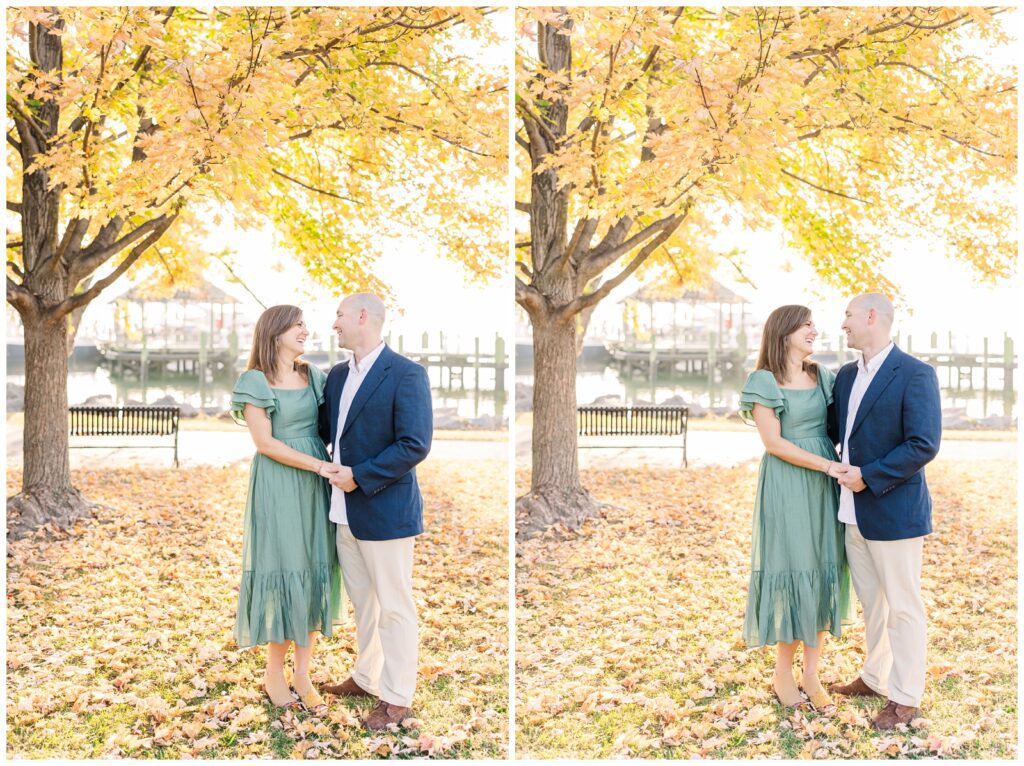 Before and after of a couple's portrait editing using AI editing tools.