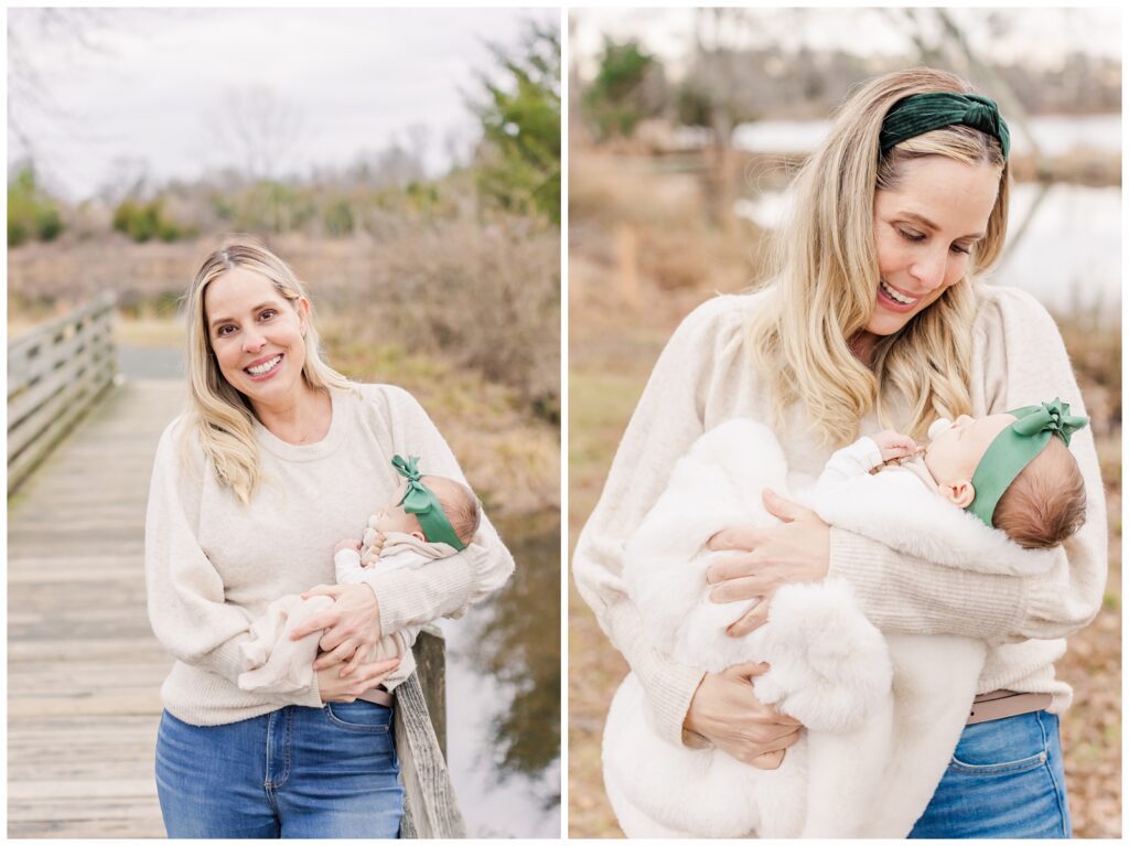 New mama holding her baby girl during NOVA extended family photos