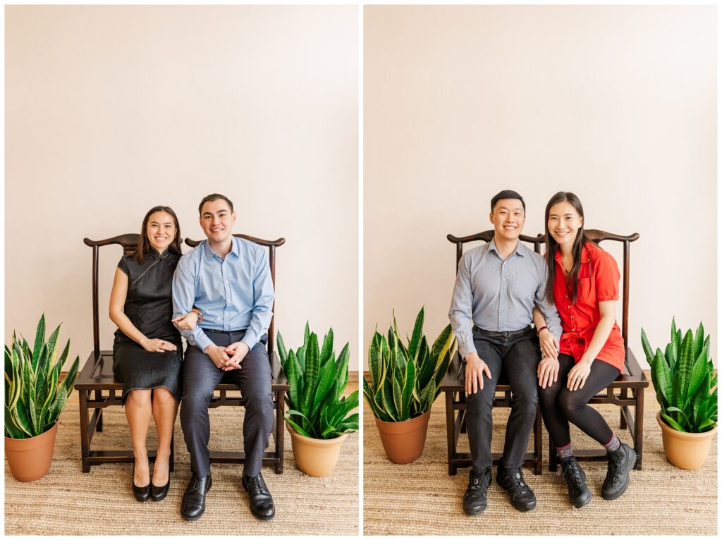Couple seated during extended family photography session