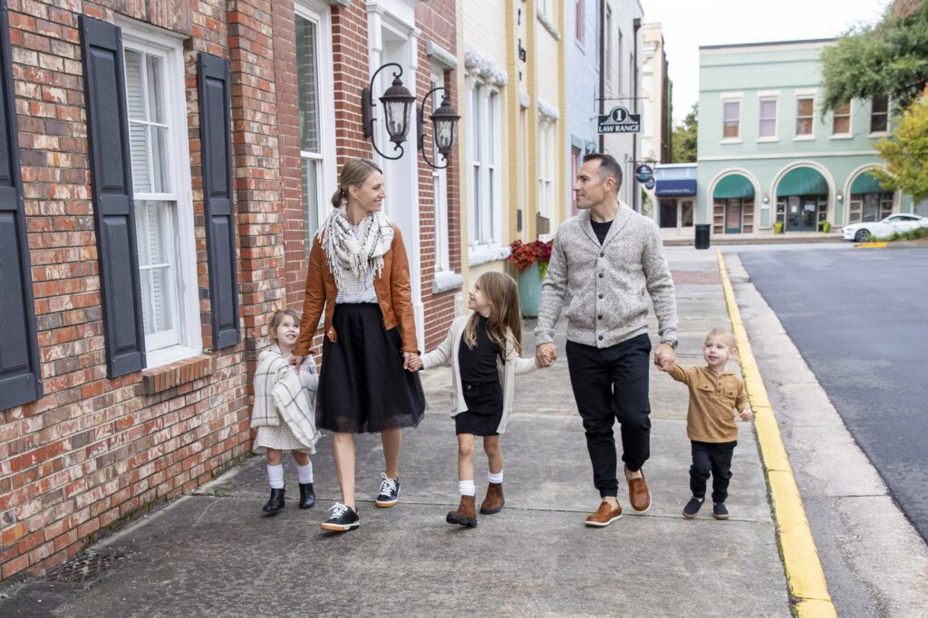 Family walking through Downtown Sumter in K. Z. Wentzel's Sumter, SC photography spotlight