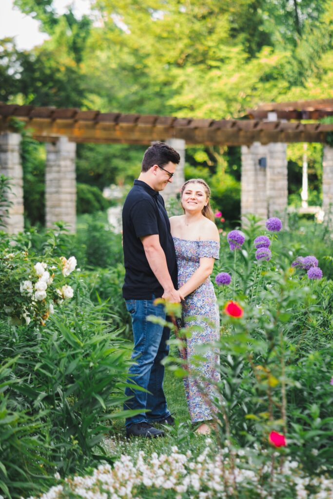 Couple standing at Wegerzyn Gardens in Melissa Sheridan Photography's Dayton, OH photography spotlight