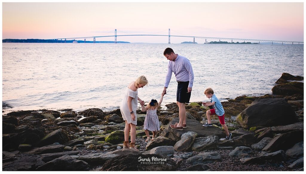 Family on the rocks at Fort Adam in Sarah Peterson Photography's Newport, RI photography spotlight