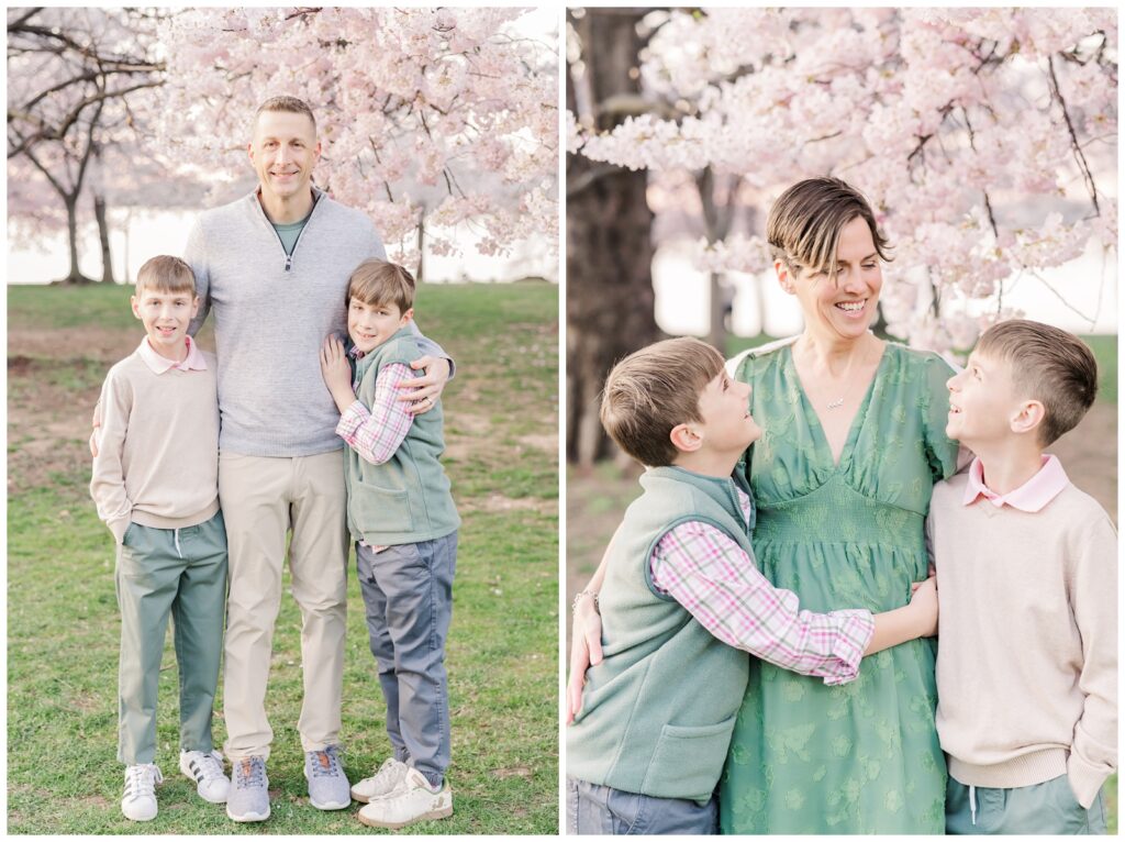 Parents with their boys during their DC cherry blossom photography session