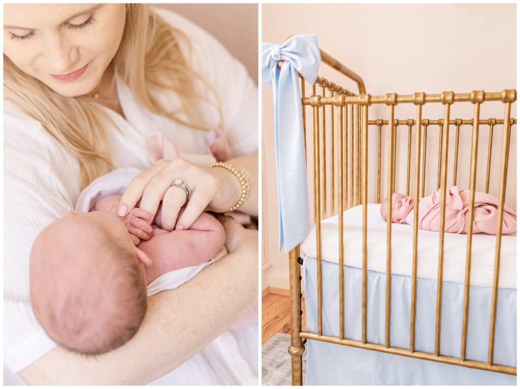 Baby girl sleeping in her crib during Arlington newborn photos