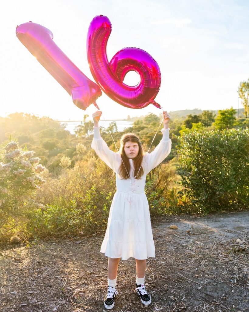 Girl holding a 16 balloon in Scripps Ranch in Jen Jordan's MCAS Miramar photography spotlight
