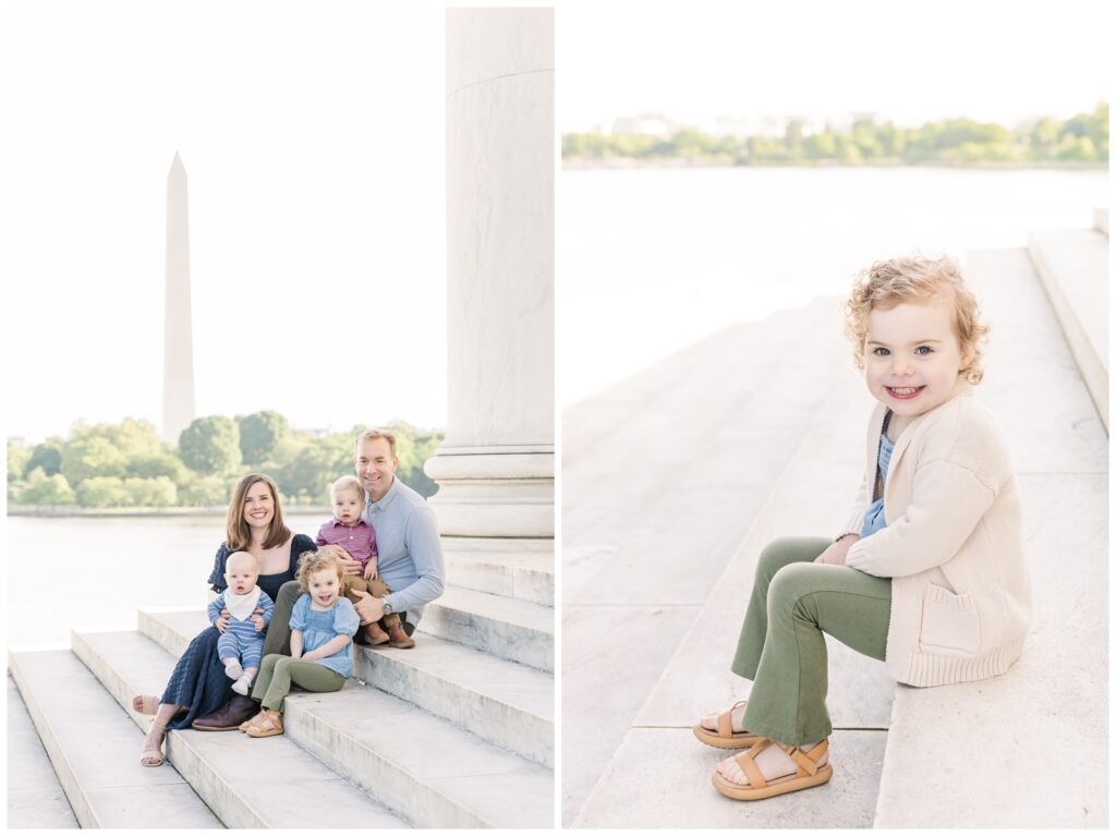 Family sitting on the steps of the Jefferson Memorial during their Washington DC photography session