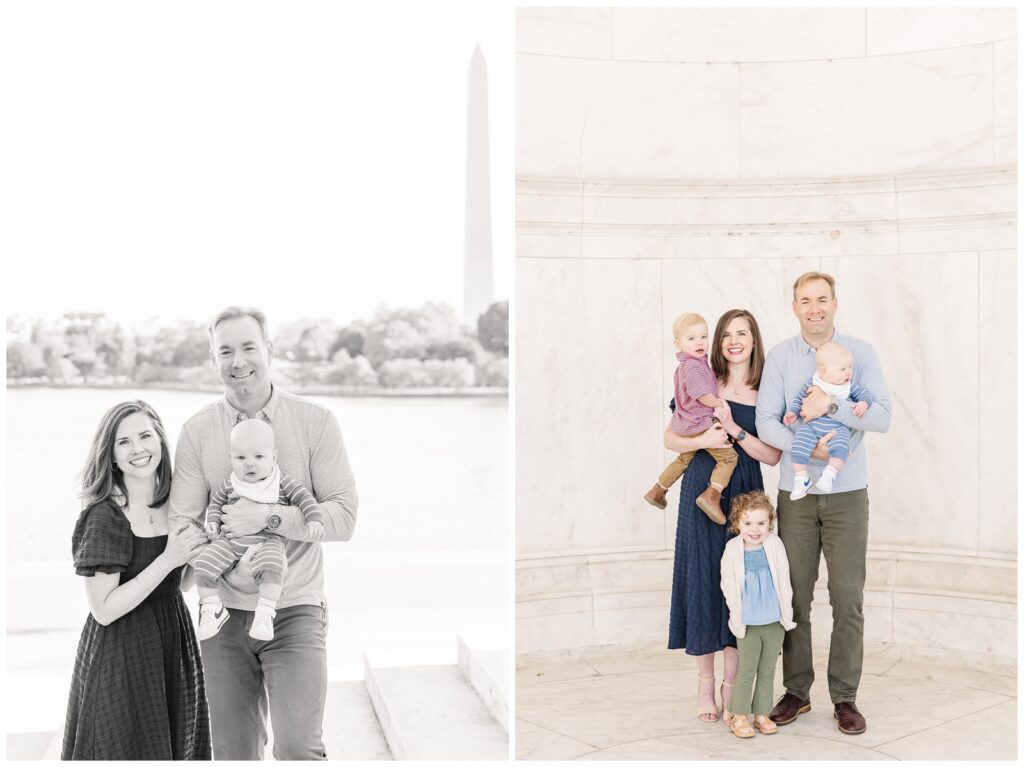Parents with their three young children at the Jefferson Memorial