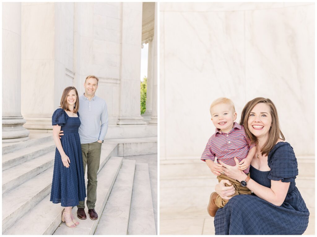 Parents standing on the steps of the Jefferson Memorial during their Washington DC photography session