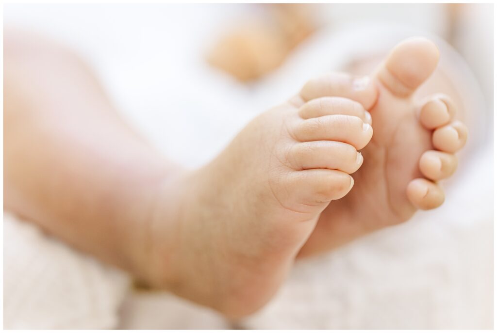 Close up of baby toes during Washington DC newborn session