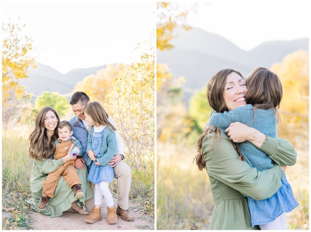 Mama hugging her daughter during a session with Monument, CO family photographer