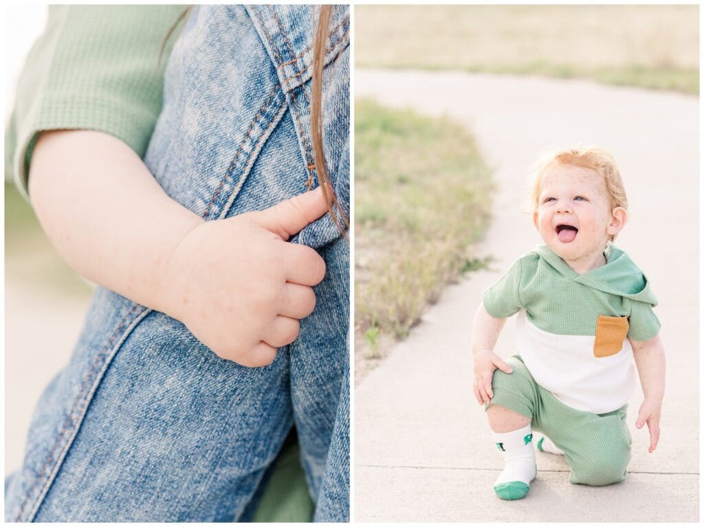 Toddler hand hanging onto Mom's arm during Castle Rock family photos
