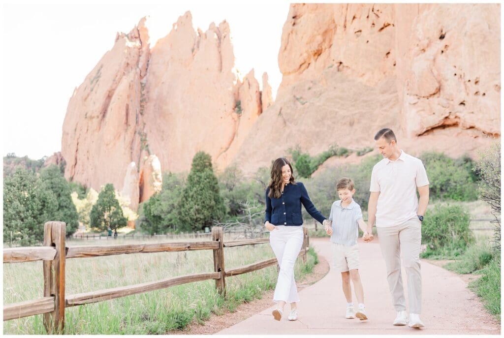 Family walking along a path during Garden of the Gods family photos