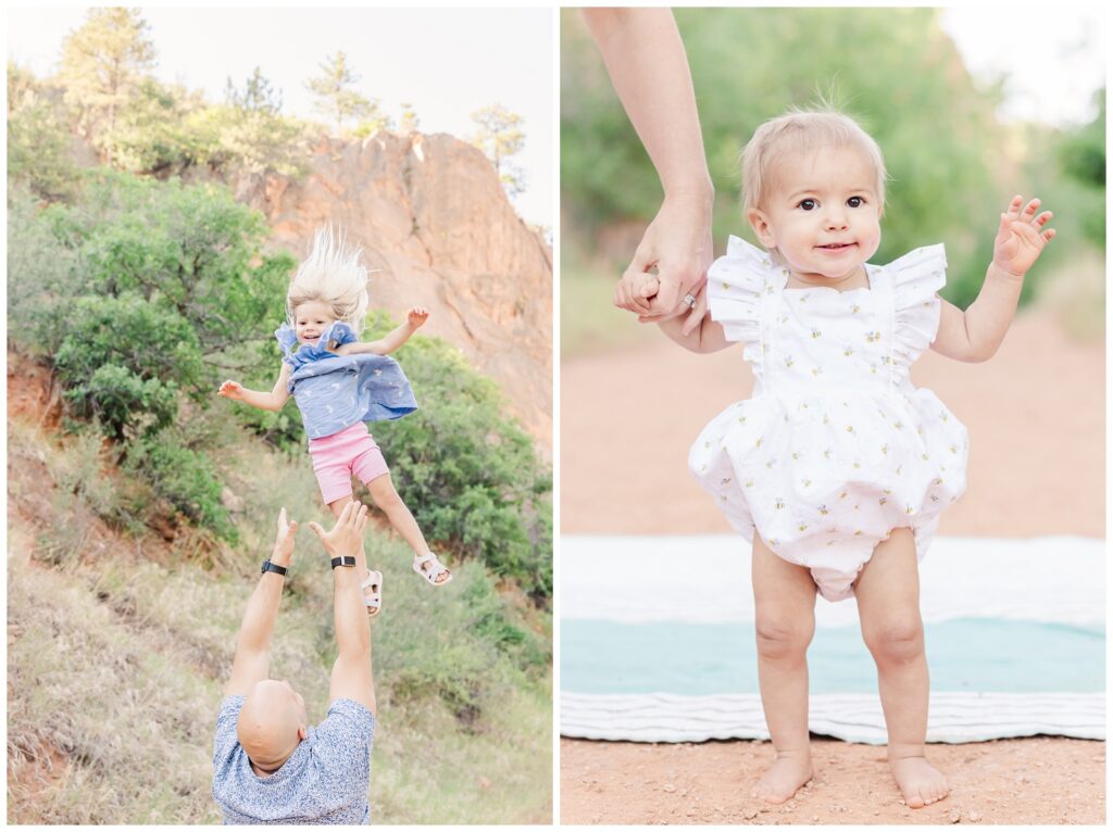Dad tossing daughter in the air at Red Rock Canyon Open Space