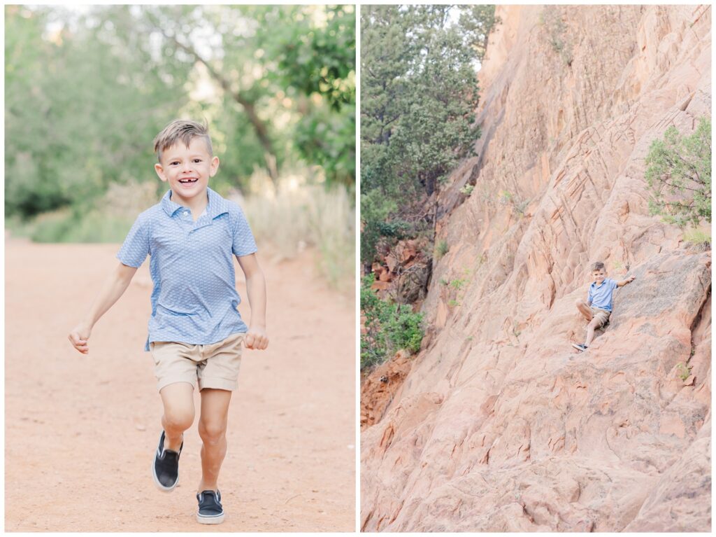Boy climbing rocks at Red Rock Canyon Open Space