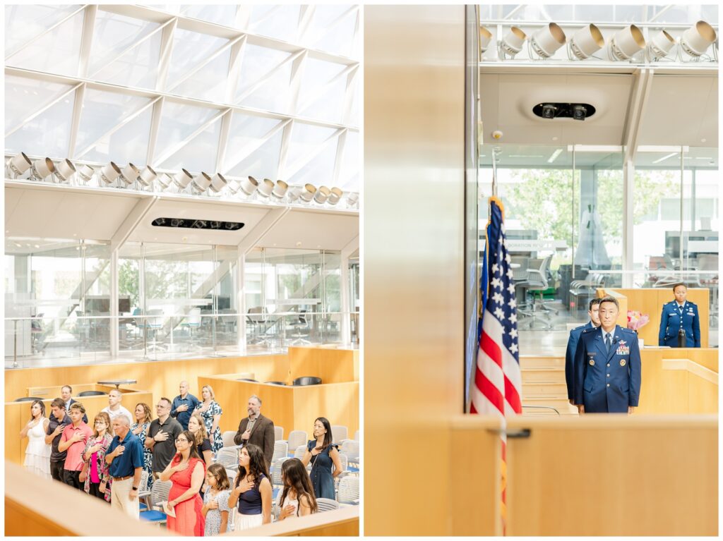 Air Force officers standing at attention during a USAFA photography session